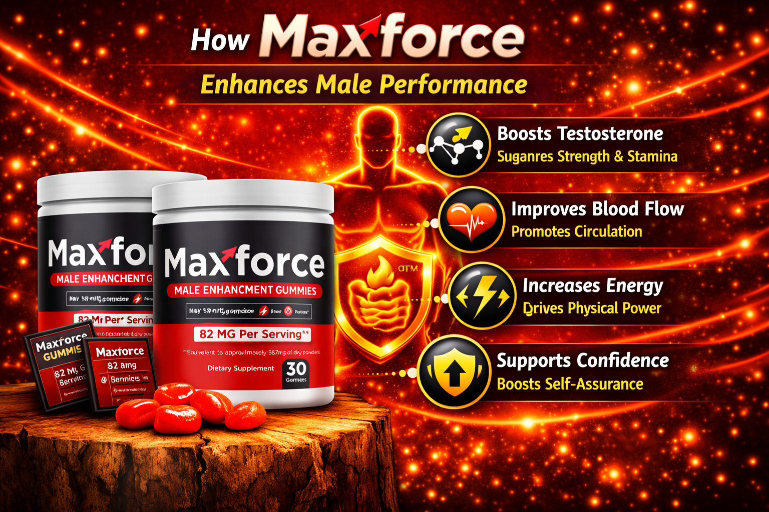 How Max Force supports men's vitality and performance — boosts testosterone, enhances stamina, supports blood flow, and promotes energy balance